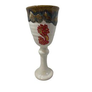 Vintage 2001 Renaissance Red Dragon Chalice Goblet Pottery Drip Glazed